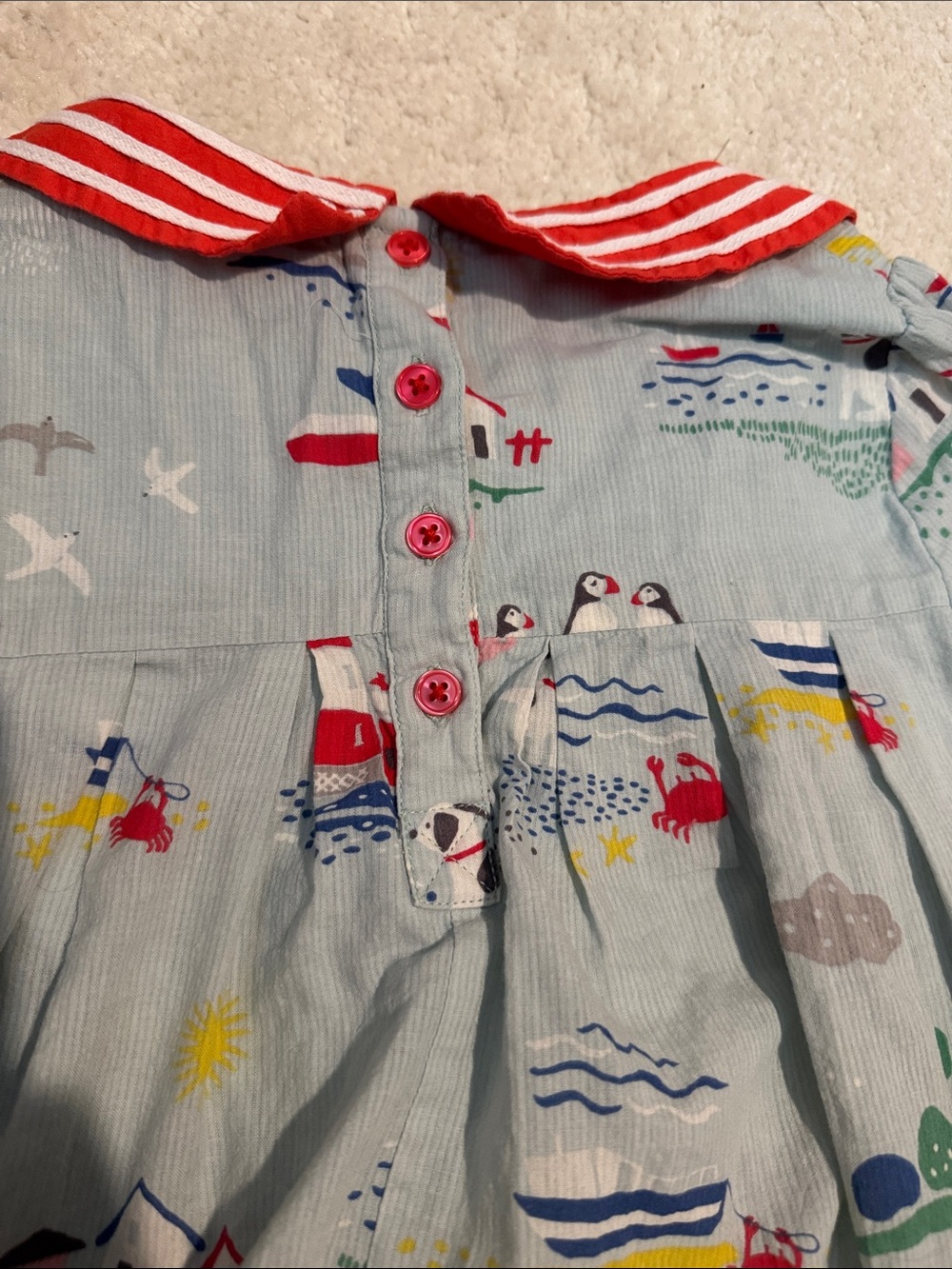 Mini Boden Light Blue Nautical Print Dress with Red Trim - Picture 5 of 5